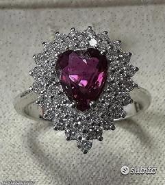 ANELLO ORO 18kt. DIAMANTI E RUBINO NATURALE CUORE