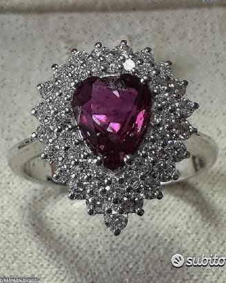 ANELLO ORO 18kt. DIAMANTI E RUBINO NATURALE CUORE