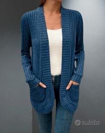 Cardigan Donna Elegante a Tinta unita con Tasche