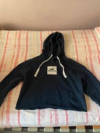 Felpa crop con cappuccio blu scuro Hollister