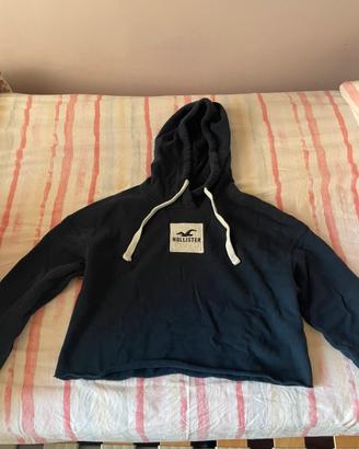Felpa crop con cappuccio blu scuro Hollister