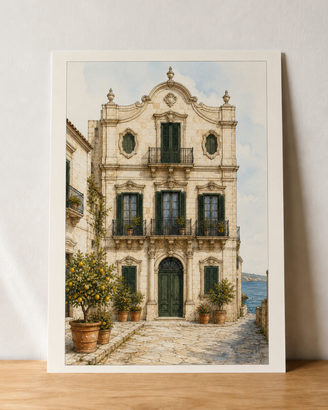 Palazzo siciliano sul mare – poster A3