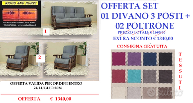 DIVANO + 2 POLTRONE LEGNO