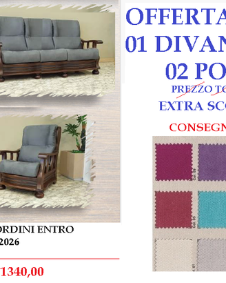 DIVANO + 2 POLTRONE LEGNO