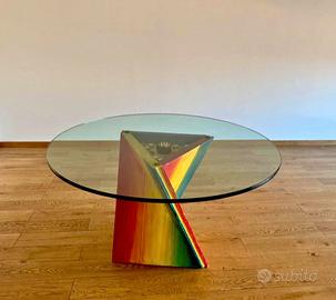 tavolo in vetro con base legno 