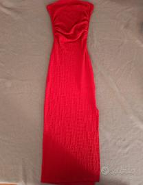 Abito Lungo Rosso con Spacco Nuovo Taglia XS