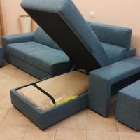 Divano con penisola box e letto estraibile blu