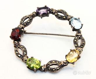 Stupenda spilla Art Deco argento marcasite pietre