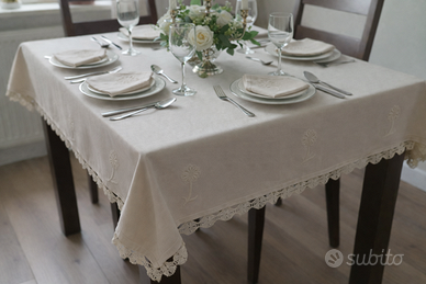 Tovaglia da tavola in lino, ricamata a mano