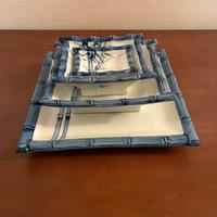 piatto e ciotole ceramica giapponese vintage blu