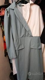abito bicolore bianco e grigio/celeste