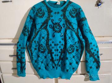 Maglione vintage anni 80 disegni lurex e paillette
