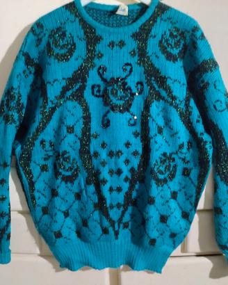 Maglione vintage anni 80 disegni lurex e paillette