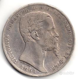 ITALIA Regno di Sardegna 1861- 5 Lire argento #WSA