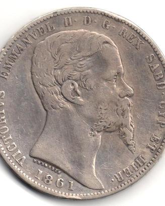 ITALIA Regno di Sardegna 1861- 5 Lire argento #WEU