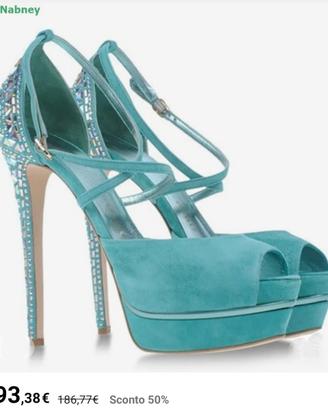 sandali in suede color tiffany con strass specchi 