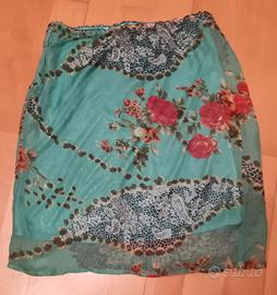 Gonna seta fantasia verde acqua