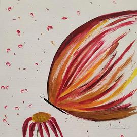 quadro olio su tela, farfalla e fiore