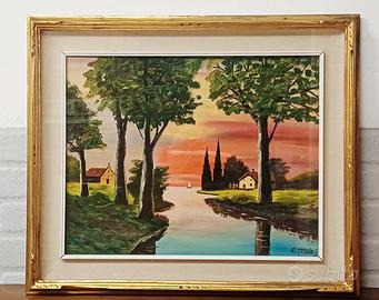 Quadro con pittura ad olio su tela E.Mele