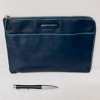 Pochette piquadro pelle blu