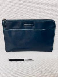 Pochette piquadro pelle blu