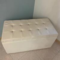 Panca/ pouf contenitore in ecopelle bianco