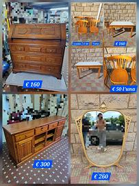 Secretaire Tavolo Sedie Madia Specchio dorato