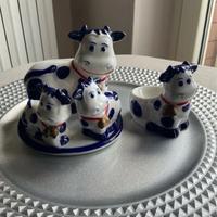 Set tavola ceramica mucche bianco-blu Vintage