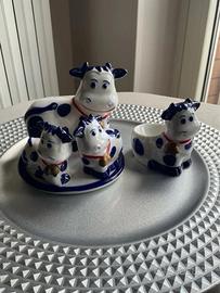 Set tavola ceramica mucche bianco-blu Vintage