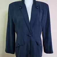 Giacca donna Made in Italy blu lino e cupro -M-