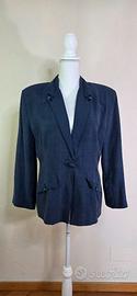 Giacca donna Made in Italy blu lino e cupro -M-