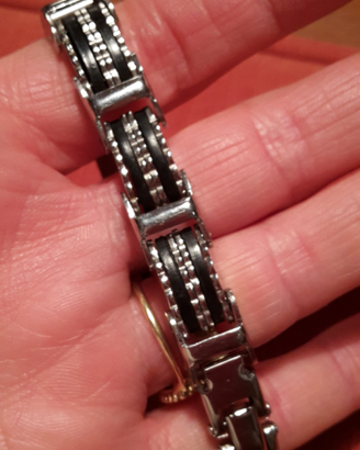 Bracciale uomo acciaio e gomma con piastrina