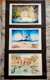 3 Tavole di scenografia a gouache. 45*60 cm