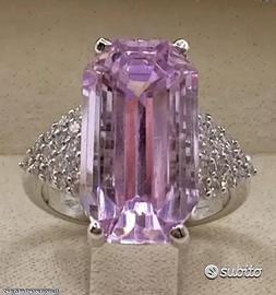 ANELLO ORO 18kt. CON DIAMANTI E KUNZITE ct. 12,10