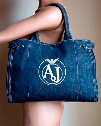 Originale ARMANI JEANS, borsa in jeans e pelle blu