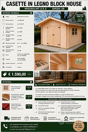 Casetta blockhouse in abete rosso 3x3 mt