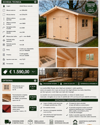 Casetta blockhouse in abete rosso 3x3 mt