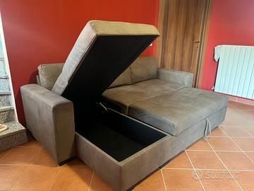 Divano contenitore con penisola in nabuk elephant