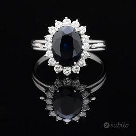 ANELLO MARGHERITA ORO 18KT 750 ZAFFIRO E BRILLANTI
