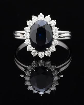 ANELLO MARGHERITA ORO 18KT 750 ZAFFIRO E BRILLANTI