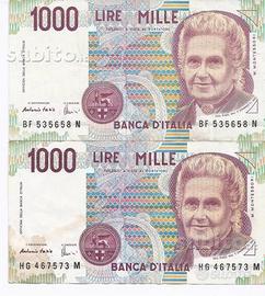 Mille lire Montessori, coppia di due banconote