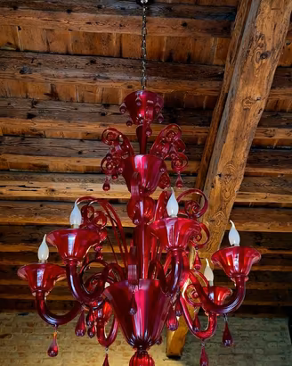 Lampadario Vetro rosso rubino Murano originale