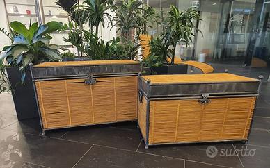 Coppia di Bauli in ferro e rattan naturale