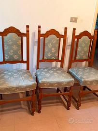 Set 3 Sedie Classiche in Legno Massello e Tessuto