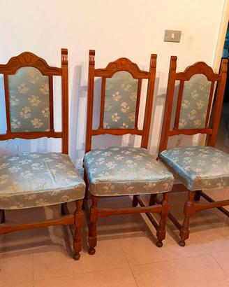 Set 3 Sedie Classiche in Legno Massello e Tessuto