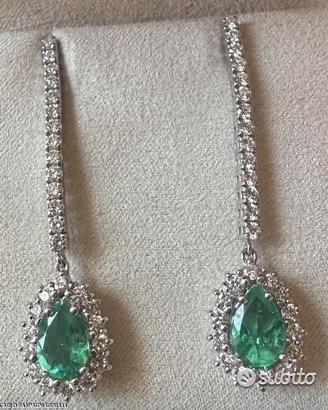 ORECCHINI PENDENTI ORO 18kt. DIAMANTI E SMERALDI
