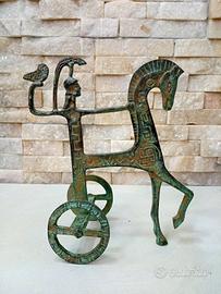 Grande figura bronzo carro Dea Atena vintage 