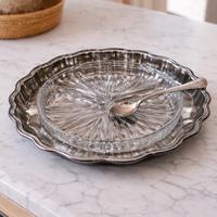 Antipastiera vintage vetro e acciaio con argento 
