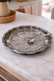 Antipastiera vintage vetro e acciaio con argento 