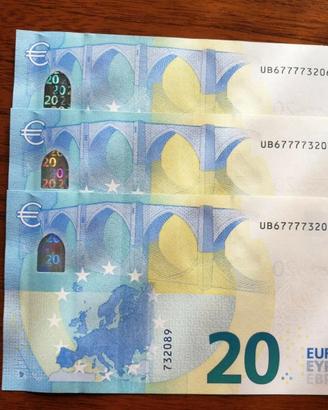 3 Bnconote da 20,00€  con Poker di N° 7